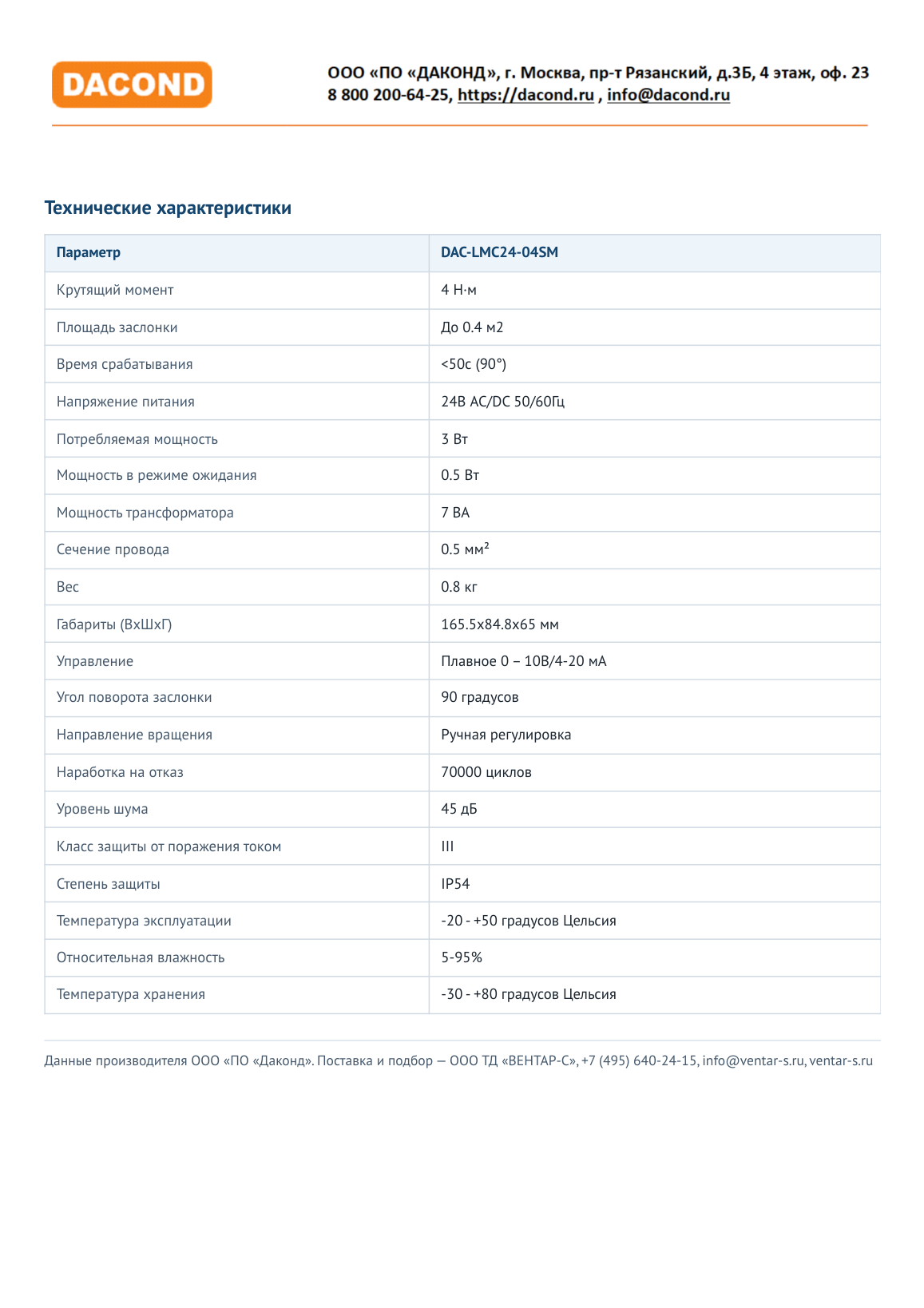 Привод воздушной заслонки DAC-LMC24-04SM