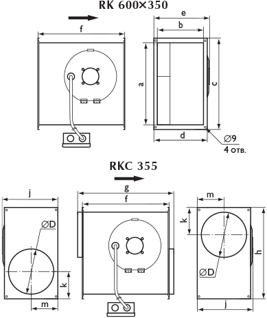 Канальные вентиляторы RK 600x350 | RKC 355