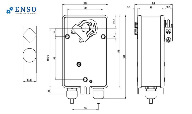 Электропривод ENSO LAB R-NM230-S2 — габаритные размеры, мм